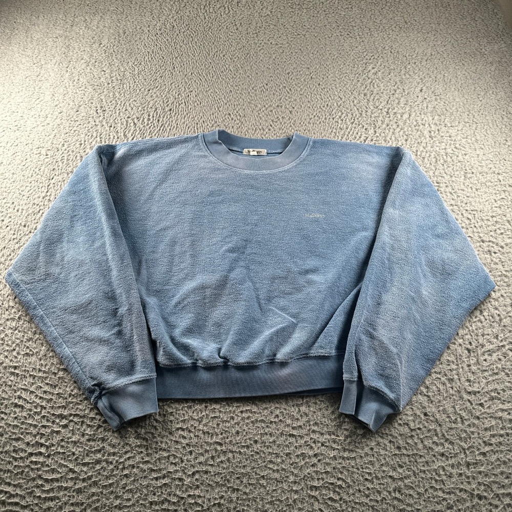 Madhappy Sweatshirt Womens M Blue Terry Crewneck Pullover Cropped‎ Boxy Washed